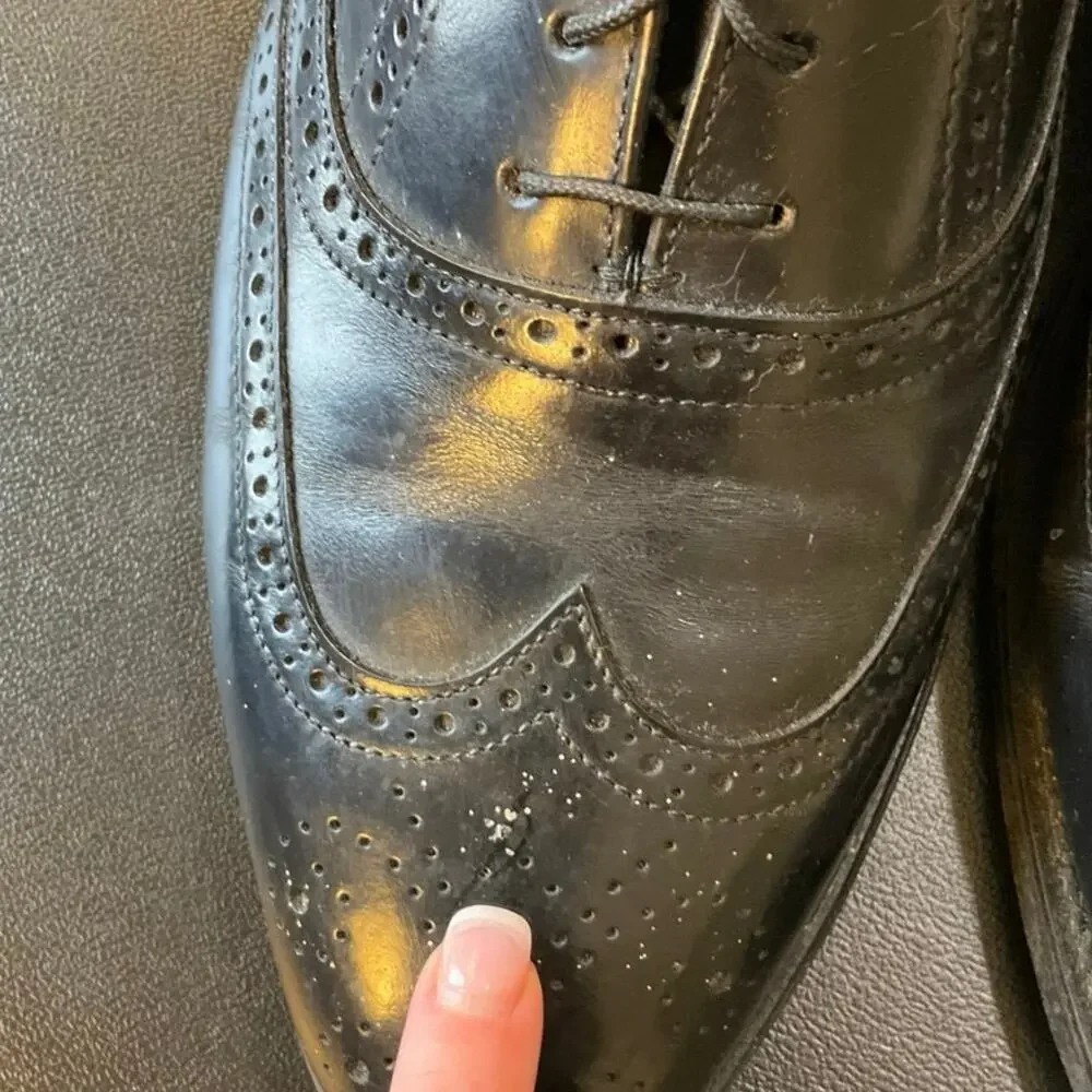 Bostonian Oxford Shoes Mens 12 Black Leather Wingtip Brogue Dress Shoes Made USA